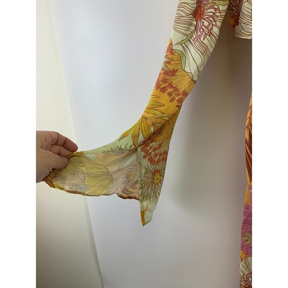 Topshop Tropical Floral Cut Out Midi Dress Flowy Occassion Multi Yellow Pink 10 - Picture 8 of 16